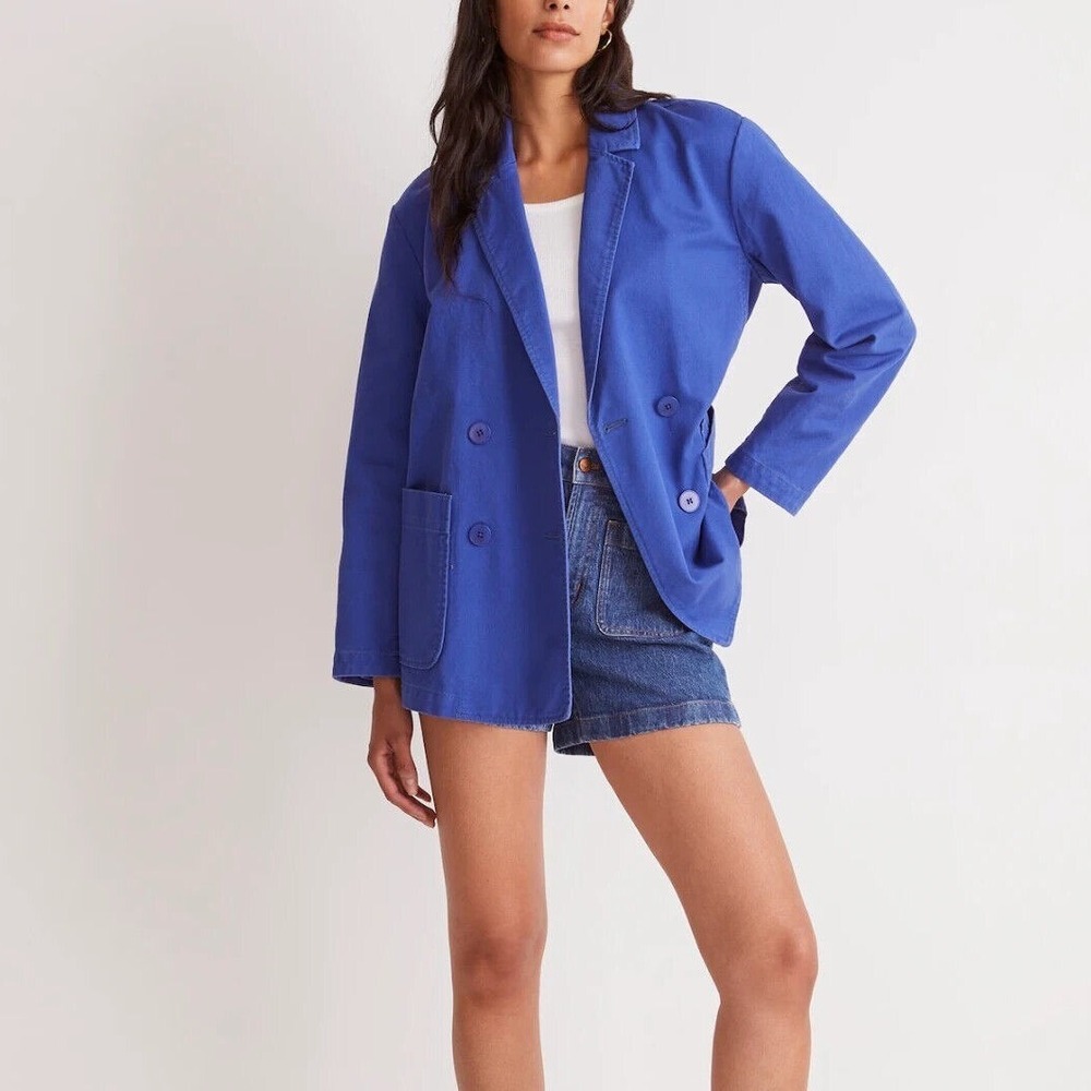 Madewell Double Breasted Chore Blazer Small‎ Estate Blue Cotton Twill Capsule